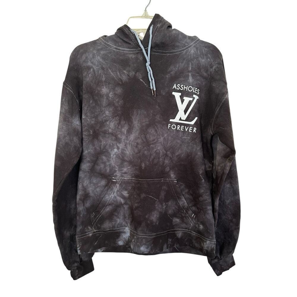 A$$holes Live Forever LV Black TieDye Long Sleeve Pullover Hoodie Sweatshirt Sm
